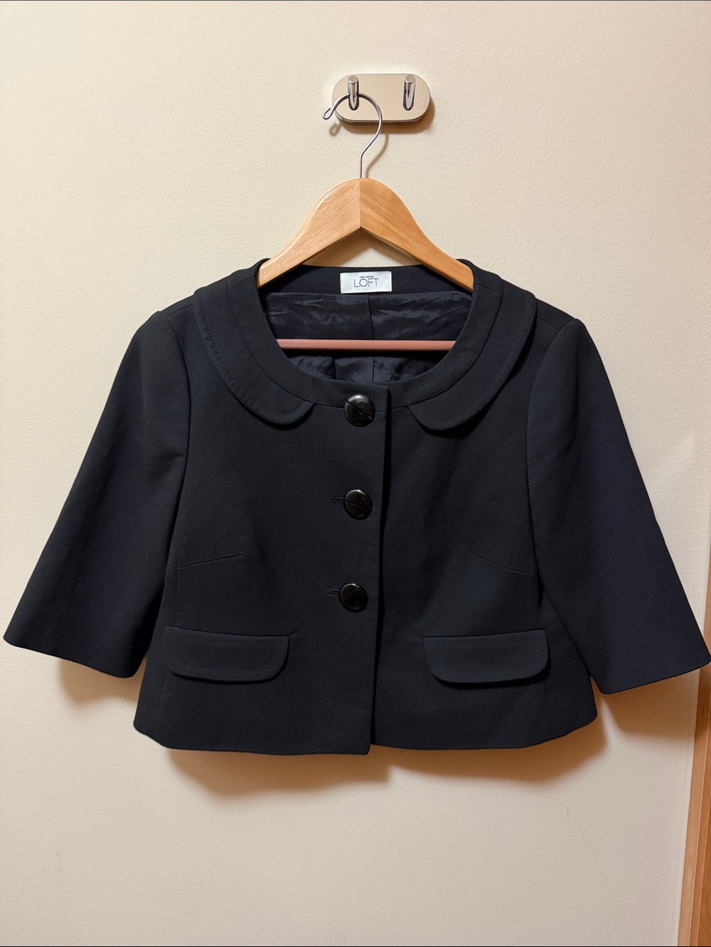 LOFT Black Cropped Button-Front Blazer